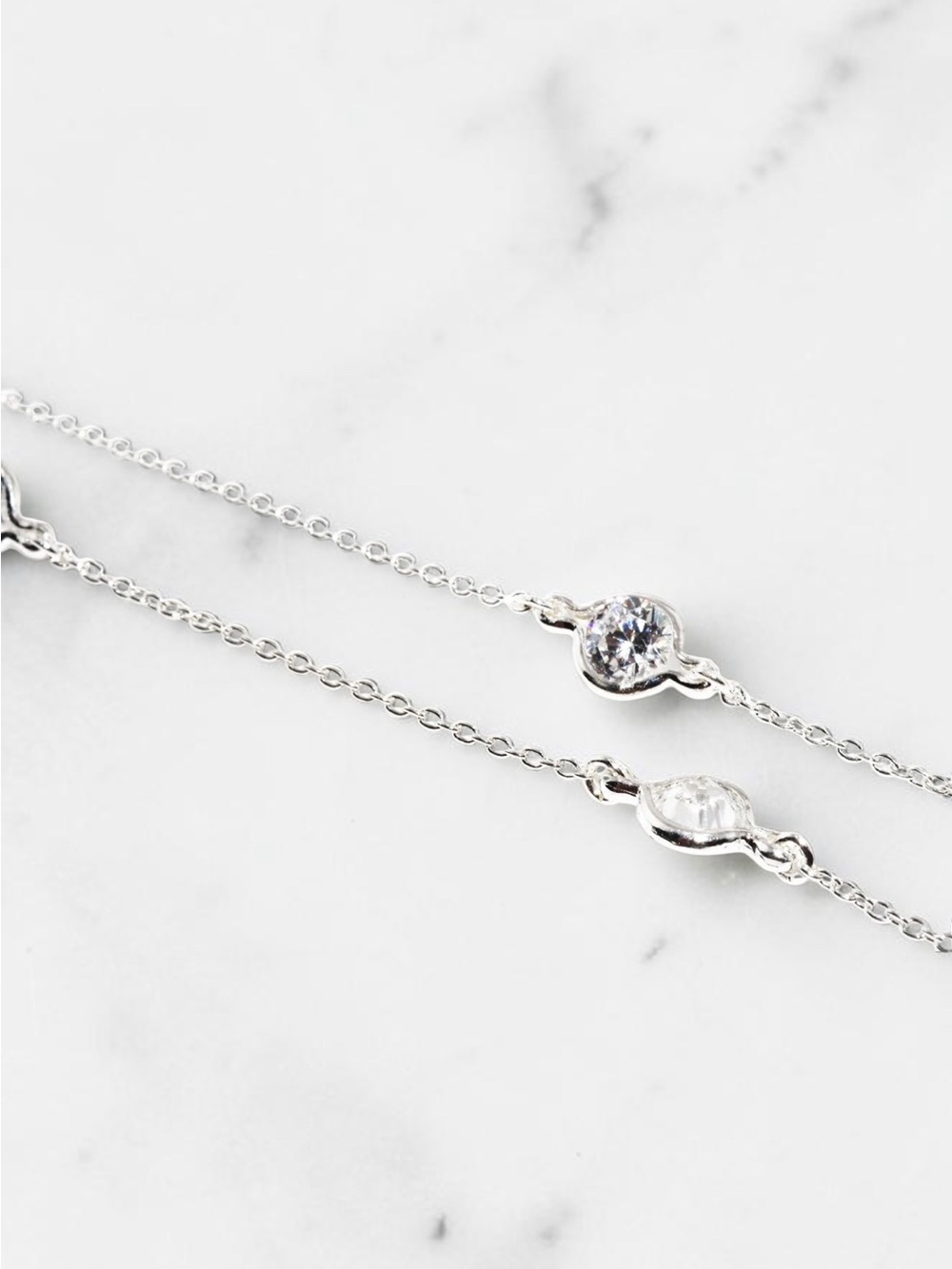 Solid 925 Sterling Silver CZ By The Yard Necklace 16in 7 Bezel Stations 4.5ctw - Picture 8 of 9